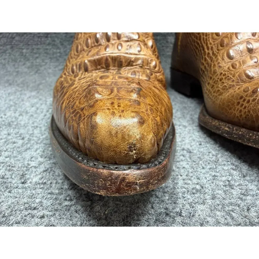 Men Western Cowboy Boots Croc Embossed Leather US 7 Read Description